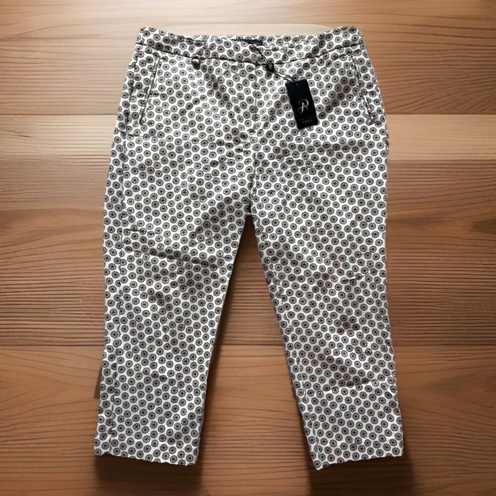 Adrianna Papell Kate Fit Printed Cream Straight Leg Capri Pants Size 12 NWT